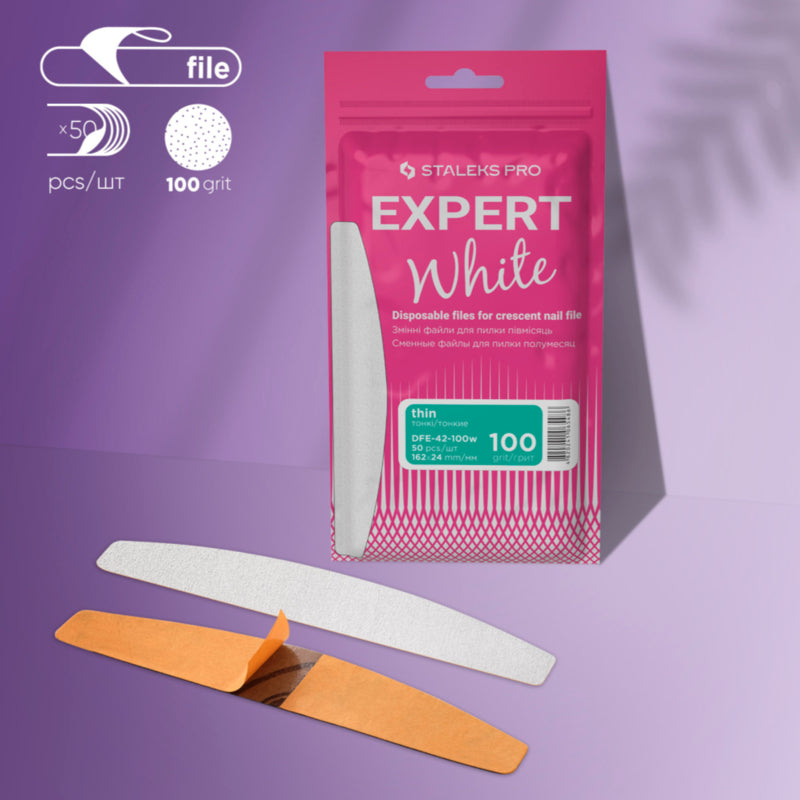 Staleks Pro Expert 42 Weiße Wechseldateien Halbmond Körnung 100 50 Stück (DFE-42-Serie)